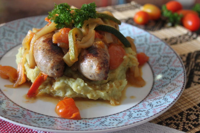 Bangers and Mash with a Paleo Twist