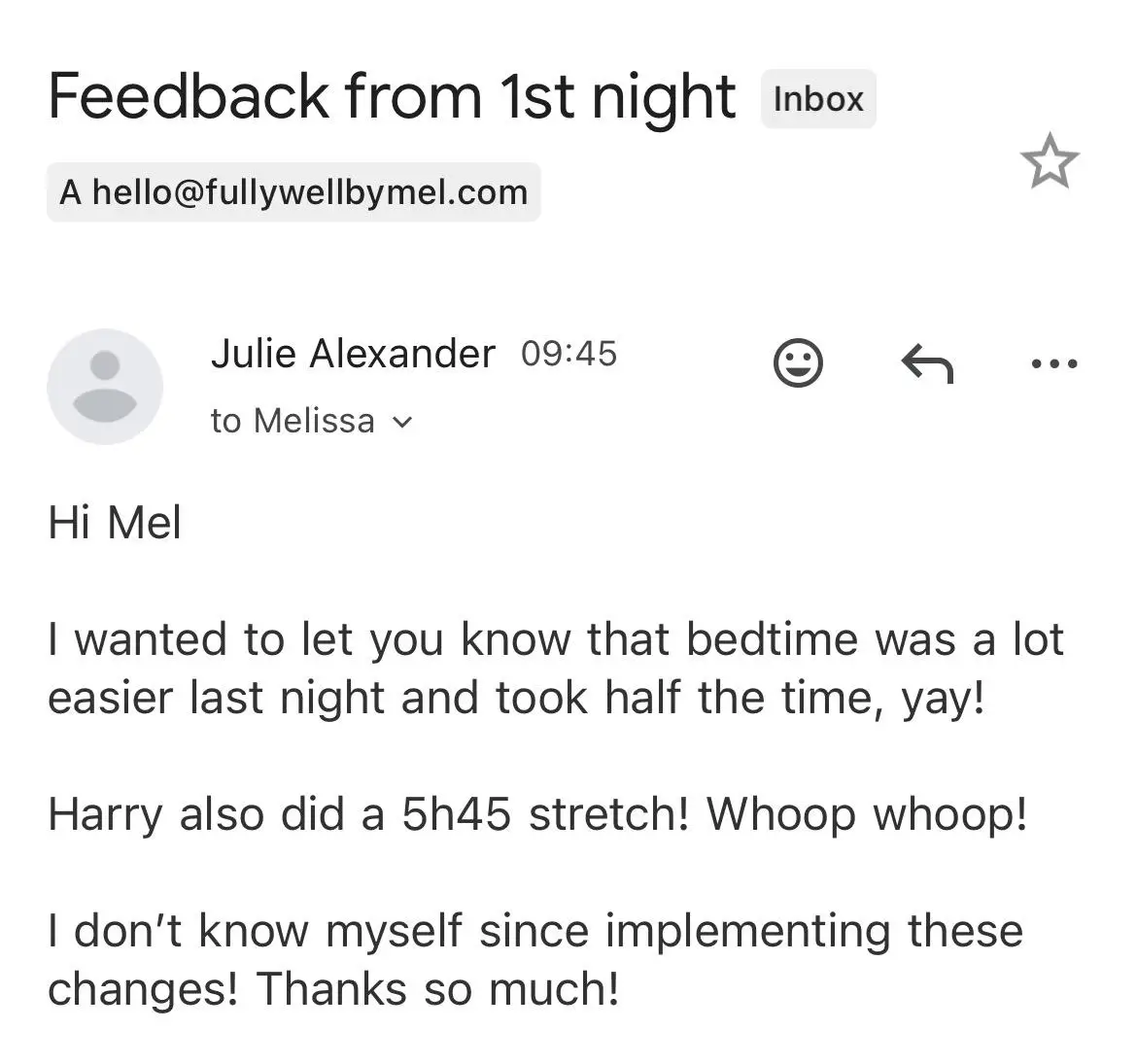 Mel Manley Sleep Consultant Testimonial 7
